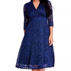 Lookbook Store 18W Navy Blue Lace Formal Dress